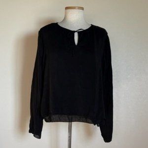 J.Jill Lightweight Black Two Layer Crinkle Blouse Tie Front Neckline sz L